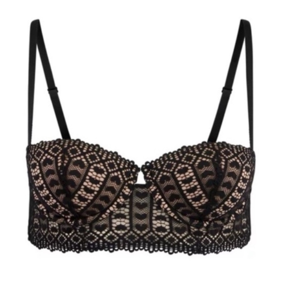 Adore Me Wire Black and Tan Heart Lacey Bra